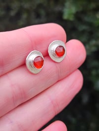 Image 2 of Ready to ship! - Carnelian Gemstone & Sterling Silver Stud Earrings 