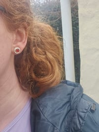 Image 3 of Ready to ship! - Carnelian Gemstone & Sterling Silver Stud Earrings 