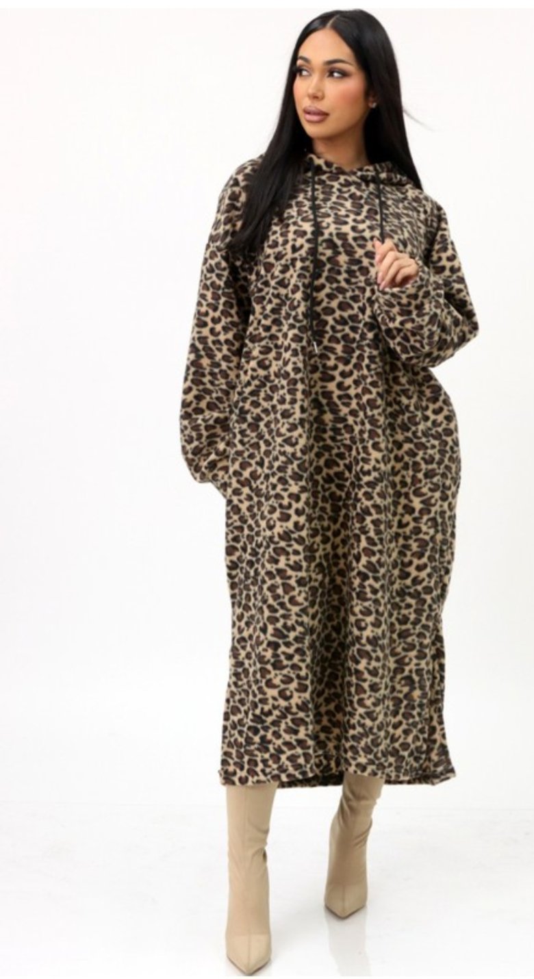 Image of Cozy Leopard Hoodie Dress