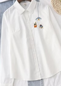 Image 3 of White Cotton Blouse with Poetic Embroidery