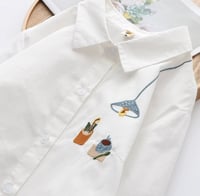 Image 2 of White Cotton Blouse with Poetic Embroidery