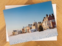 Aldeburgh Christmas Greeting Card. Snow on Aldeburgh Beach
