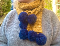Mustard and Navy Pom Pom Scarf