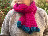 Red and Teal Pom Pom Scarf