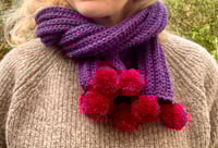 Purple and Red Pom Pom Scarf