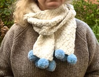 White and Blue Pom Pom Scarf