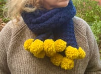 Navy and Yellow Pom Pom Scarf