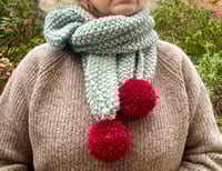 Baby Blue and Red Single Pom Pom Scarf