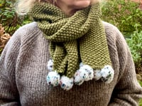 Green and Multi Pom Pom Scarf