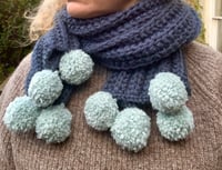 Navy and Baby Blue Pom Pom Scarf