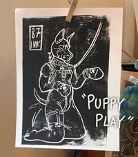 Image 2 of Puppy Play 8”x 10” Linocut Print