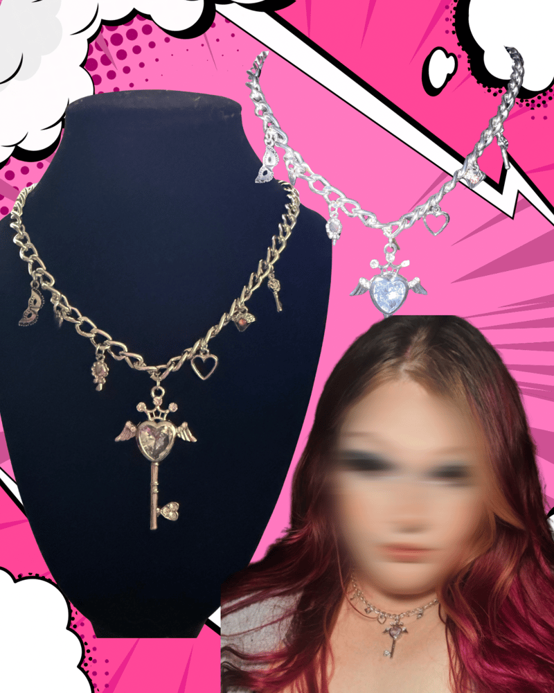 Image of Y2K Coquette Charm Necklace (Heart + Key) handmade