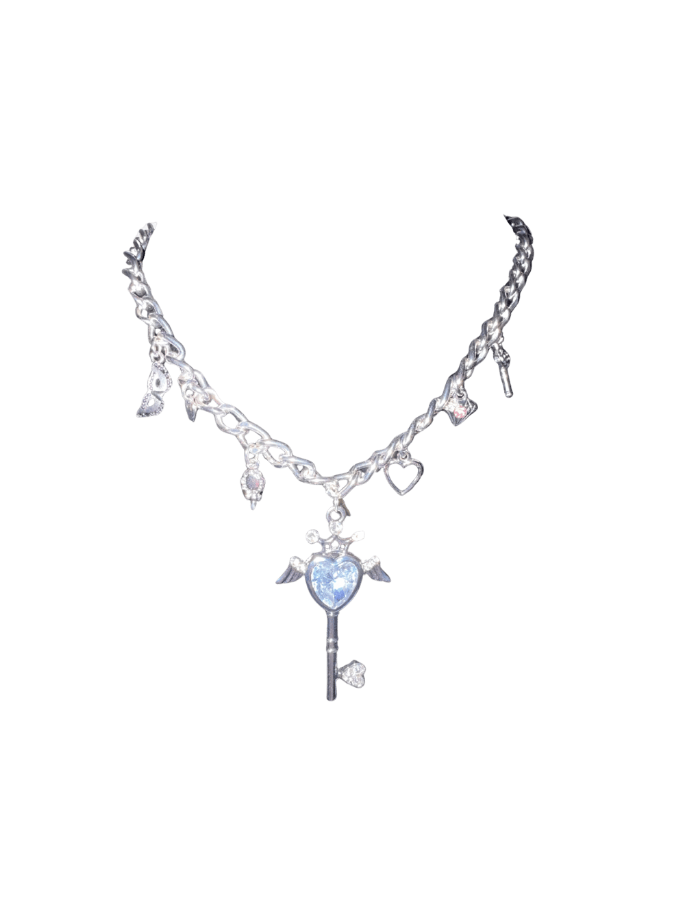Image of Y2K Coquette Charm Necklace (Heart + Key) handmade