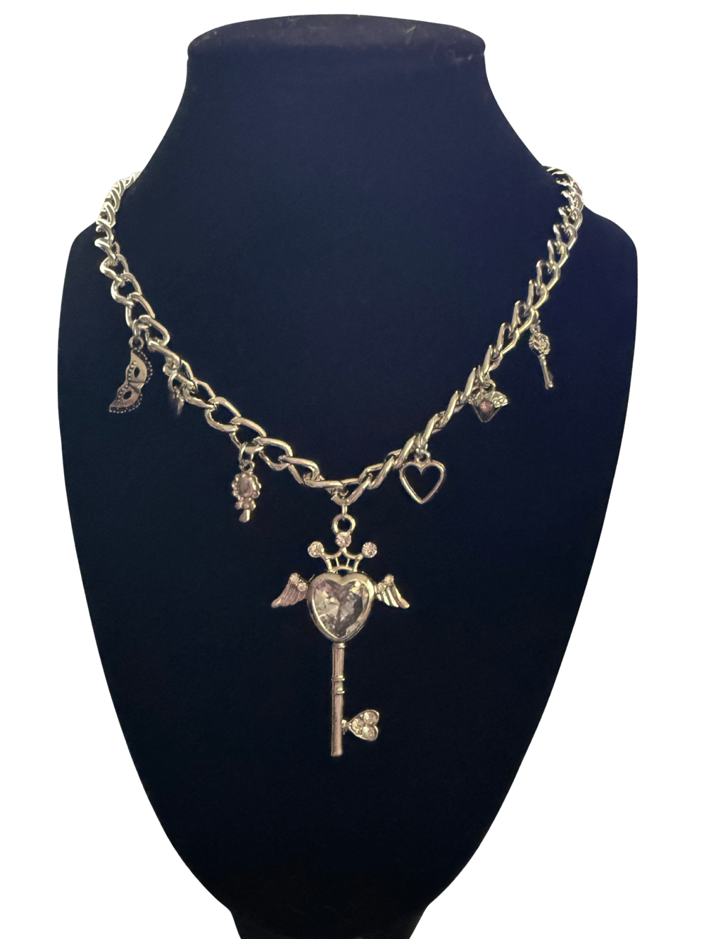 Image of Y2K Coquette Charm Necklace (Heart + Key) handmade