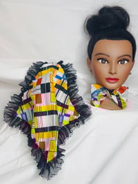 Image 1 of Handcrafted Women’s Classy Bow Tie & Handkerchief Set – Yellow African Multicolor