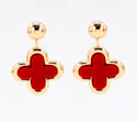GOLD RED QUATREFOIL CHOKER NECKLACE  & EARRING SET 