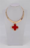 GOLD RED QUATREFOIL CHOKER NECKLACE  & EARRING SET 
