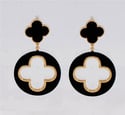 (SET) GOLD BLACK QUATREFOIL NECKLACE  & EARRING SET 