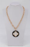 (SET) GOLD BLACK QUATREFOIL NECKLACE  & EARRING SET 