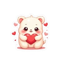 Image 1 of Cute Bear Holding Heart Kiss-Cut Sticker — Valentine & Gift-Ready Laptop Decal