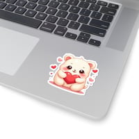Image 2 of Cute Bear Holding Heart Kiss-Cut Sticker — Valentine & Gift-Ready Laptop Decal