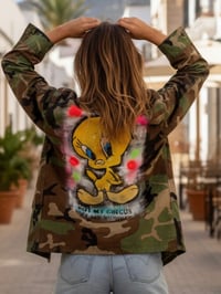 Image 1 of Tweety ¥ viLLaGe punK ¥ IbiZa ¥ camouflage ¥ JaCket ¥ upCycliNg ¥ festiValVibe ¥