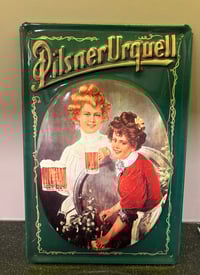 Image 2 of Pilsner Urquell Embossed Metal Sign, Art Nouveau Beer Girls; Vintage 1990s