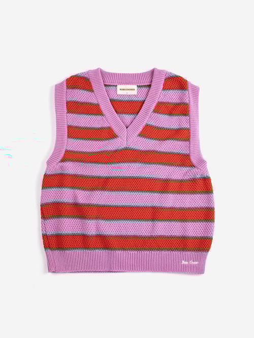 Image of 1-Chaleco raya rojo rosa stripe V-neck vest
