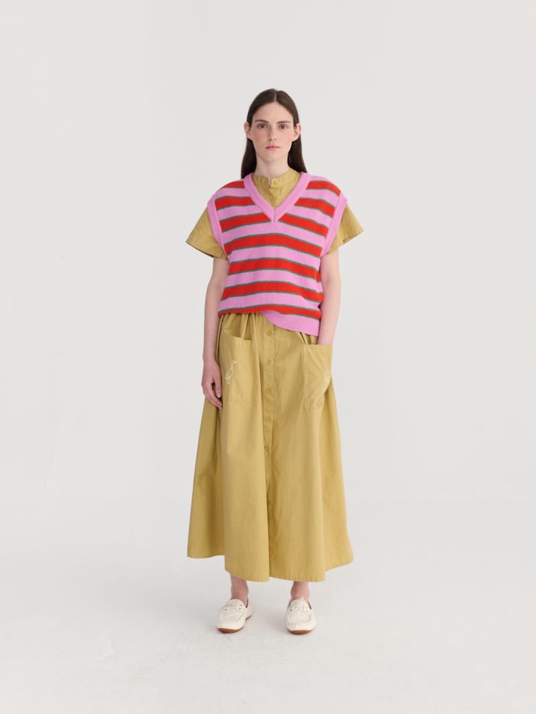 Image of 1-Chaleco raya rojo rosa stripe V-neck vest