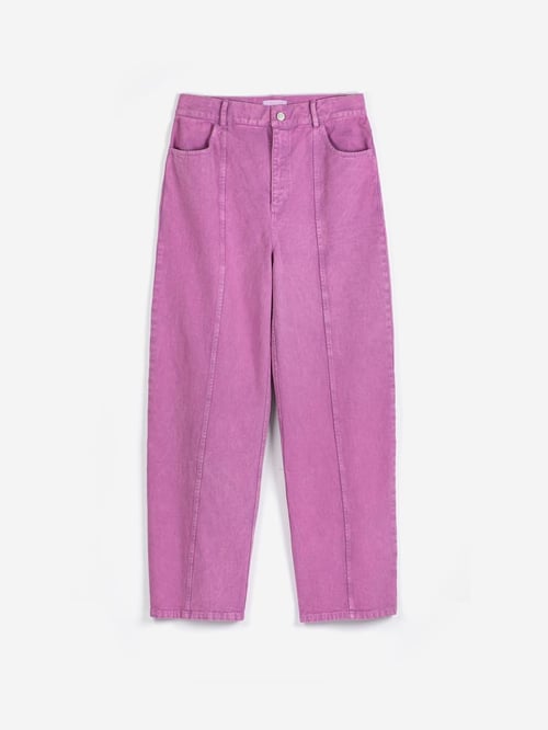 Image of 2-Pantalón magenta washed twill boot cut pants