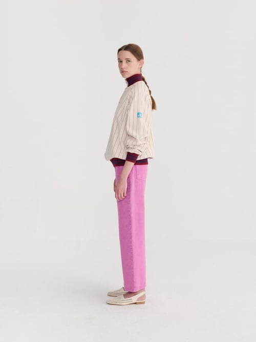 Image of 2-Pantalón magenta washed twill boot cut pants