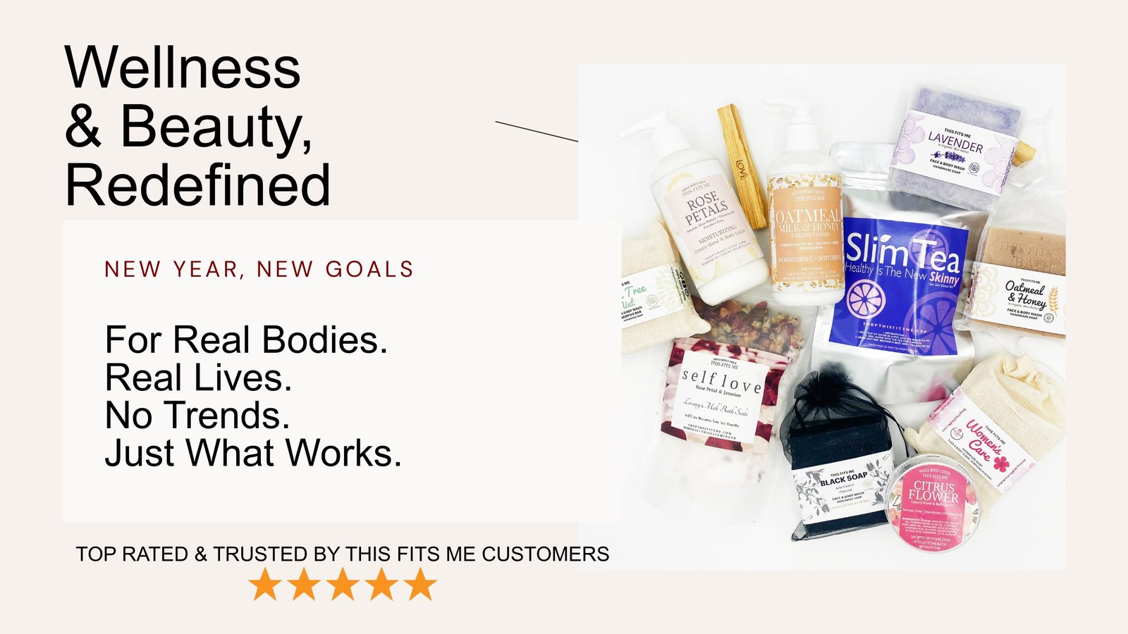 This Fits Me banner showing book, soaps, and Slim Tea