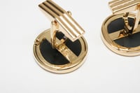 Image 5 of Mid Century 14k Yellow Gold, Onyx, and Mother-of-Pearl Cufflinks - MCM Cuff Links