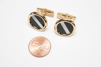 Image 8 of Mid Century 14k Yellow Gold, Onyx, and Mother-of-Pearl Cufflinks - MCM Cuff Links