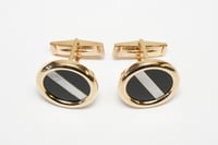 Image 1 of Mid Century 14k Yellow Gold, Onyx, and Mother-of-Pearl Cufflinks - MCM Cuff Links
