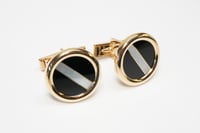 Image 2 of Mid Century 14k Yellow Gold, Onyx, and Mother-of-Pearl Cufflinks - MCM Cuff Links