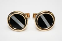 Image 4 of Mid Century 14k Yellow Gold, Onyx, and Mother-of-Pearl Cufflinks - MCM Cuff Links