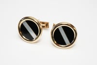 Image 3 of Mid Century 14k Yellow Gold, Onyx, and Mother-of-Pearl Cufflinks - MCM Cuff Links