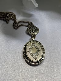 Image 1 of Vintage Oval Goldtone Photo Locket | Filagree Accent | 18x25, 16" chain 