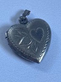 Image 1 of Heart-Shaped Sterling Silver Locket | Romantic Keepsake | Floral & Heart Design 