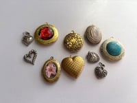 Image 1 of Lot of 6 Lockets &amp; 4 Heart Charms | Oval, Heart, Round, Flowers, Cabochons, Dried Flowers  