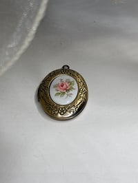 Image 1 of Antique-Rose, Japanese Glass | Brass Oval Locket | Victorian-Inspired Romantic Keepsake | 18x25mm