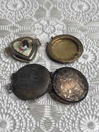 Image 1 of Vintage Locket Repair Lot – 2 Damaged Lockets, Heart &amp; Round, Jewelry Restoration Set