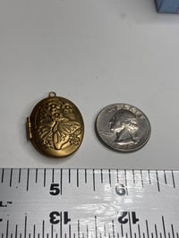 Image 1 of Vintage Gold-Tone Oval Butterfly &amp; Floral Locket Pendant Necklace Jewelry Boxed