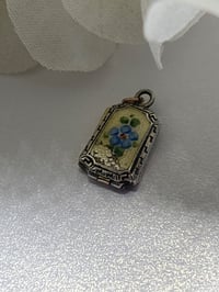 Image 1 of Vintage Miniature Guilloche Locket | Forget-Me-Not Blue Flowers | Dainty, Victorian