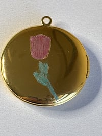 Image 2 of Pink Tulip Photo Locket | Pink &amp; Green Details | 