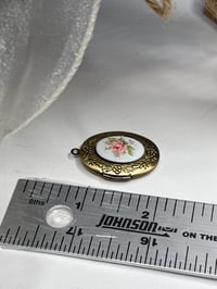Image 2 of Antique-Rose, Japanese Glass | Brass Oval Locket | Victorian-Inspired Romantic Keepsake | 18x25mm