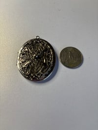 Image 2 of Vintage Filigree Oval Photo Locket | Silver Rhinestone Accent | Romantic Keepsake