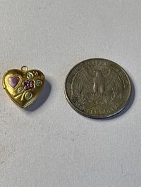 Image 2 of Purple Heart Flower Photo Locket | Goldtone, Mini | Romantic Keepsake 