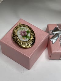 Image 2 of Antique-Rose Locket, Victorian Inspired Brass Oval | German Glass Finding | 18x25 